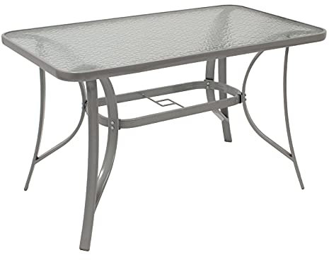 DEGAMO Gartentisch Florenz 70x120cm rechteckig, Metall Silbergrau + Sicherheitsglas