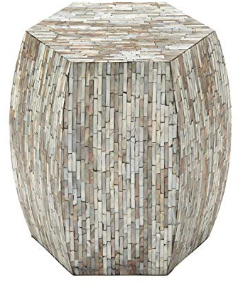 Deco 79 Mother of Pearl Shell Handmade Side End Accent Table Shell Mosaic Hexagon End Table with Brown Accents, Side Table 16 x 16 x 16, Gray