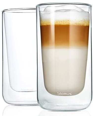 blomus 63655 2 Thermo-Latte Macciatogläser Nero, klares Glas, H: 14 cm, Ø 7,5 cm, 320 ml