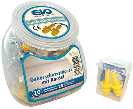 Gehörschutzstöpsel Silikon von evo-cative - 10 Paar - wiederverwendbare Ohrstöpsel mit Kordel im Spender + BOX