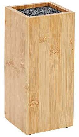 Bamboo Knife Block with Bristles, Natural Wood Universal Knives Holder for Home Kitchen, Restaurant, 10 x 10 x 23 cm