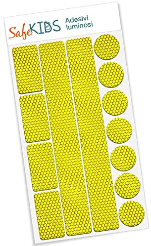 Adesivi luminosi SafeKIDS, GIALLO, 13 adesivi per passeggino bici caschi e tanto altro ancora