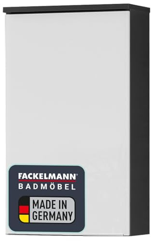 FACKELMANN Hängeschrank KARA / Badschrank mit Soft-Close-System / Maße (B x H x T): ca. 41 x 70 x 23 cm / hochwertiger Schrank fürs Bad / Türanschlag links / Korpus: Anthrazit / Front: lackiertes Glas in Weiß