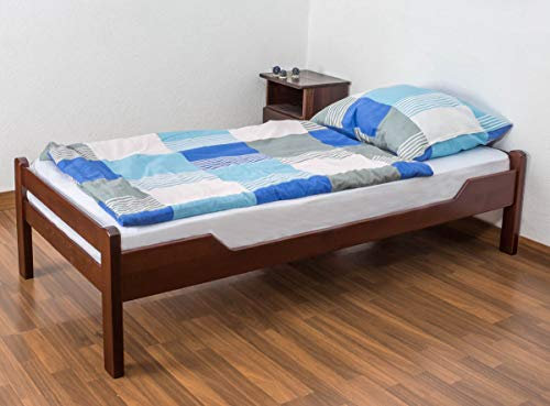 Einzelbett Easy Premium Line K1/1n, Buche Vollholz massiv Dunkelbraun - Maße: 90 x 190 cm