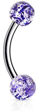 Paula & Fritz® - Piercing per sopracciglio, in acciaio inox chirurgico 316L, con sfera acrilica su entrambi i lati, 7 colori e Acciaio inossidabile, colore: Blu, cod. CL2_B