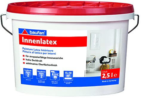 Baufan Innenlatex 2.5 l weiß | hohe Deckkraft | Glanzgrad matt | frei von Lösungsmitteln und Weichmachern | für strapazierfähige Innenanstriche