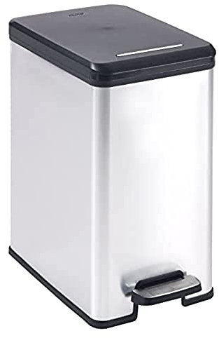 Curver Deco-Slim 25L Waste Bin, Black/Silver Metallic, 42 x 25 x 45 cm