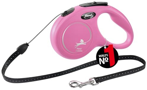 flexi Classic S | 5 m Retractable Cord Leash for Dogs up to 12 kg | Pink | Retractable Dog Lead | Weight: 160 g | Dimensions: 9.6 x 16.2 cm