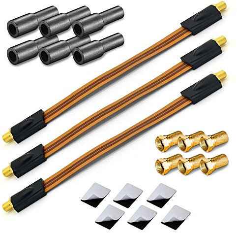 ARLI 3x Fensterdurchführung Ultra Slim – Flachkabel + 6x F-Stecker + 6x Gummitüllen TV SAT DVB-S2 DVB-T2 für Fenster Türen Wohnwagen Camping