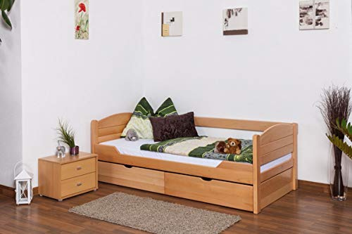 Steiner Shopping Einzelbett/Funktionsbett Easy Premium Line K1/s Voll inkl 2 Schubladen und 2 Abdeckblenden, 90 x 200 cm Buche Vollholz massiv Natur
