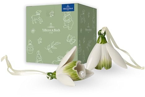 Villeroy & Boch - Mini Flower Bells Schneeglöckchen Set 2 Teilig, Kunstblumen, Künstliche Frühlingsblumen, Keramikblüten Zum Hängen Deko, Porzellanblümchen, Ostern Anhänger, Premium Porzellan