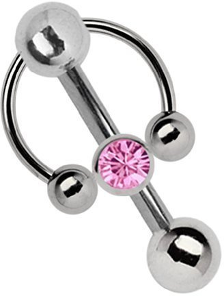 Intimate Piercing Titanium Banana 1,6 x 10 mm + 5 mm Hole and with Pink Klemmstein Ball-CBR