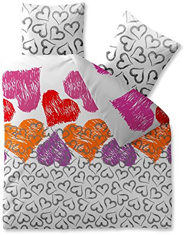 CelinaTex Fashion Bettwäsche 200x200 cm 3teilig Baumwolle, Bettgarnitur für Sommer und Winter, Ganzjährig, Bettbezug, Bettenset, Schöner Wohnen Mimar Herz Weiß Grau Violett