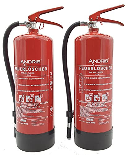2x Feuerlöscher 6kg ABC Pulver-Feuerlöscher der Profi mit 10 LE für Handwerk, Gewerbe und Industrie mit Wandhalterung, ANDRIS® Prüfnachweis und Jahresmarke für 2 Jahre & orig. ANDRIS® ISO Symbolschild