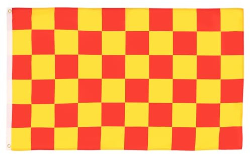 AZ FLAG Flagge Zielflagge Rotes und Gelbes 150x90 cm Polyester 100D 2 Ösen | Für innen und außen Rennflagge dekorative Flagge doppelte Nähte und verstärkte Kanten mit Metallösen 100D Polyester