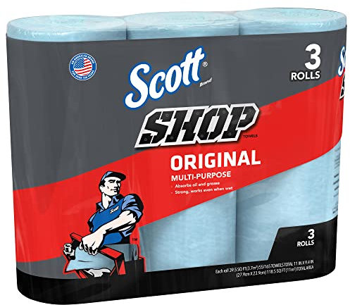 SCOTT SHOP ORIGINAL Heavy Duty Blue Towels - 3 Rolls x 55 Sheets (165 Total)
