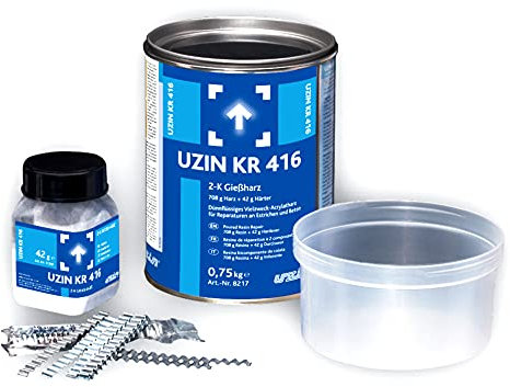 UZIN KR 416 2-K Gießharz Dünnflüssiges Vielzweck-Acrylatharz für Reparaturen an Estrichen und Beton | Reparatur set | estrichklammern | 750 g