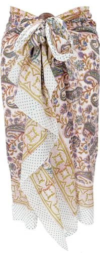 GURU SHOP Paréo léger en coton imprimé à la main pour homme/femme - Blanc - Taille unique - Multicolore - One Size
