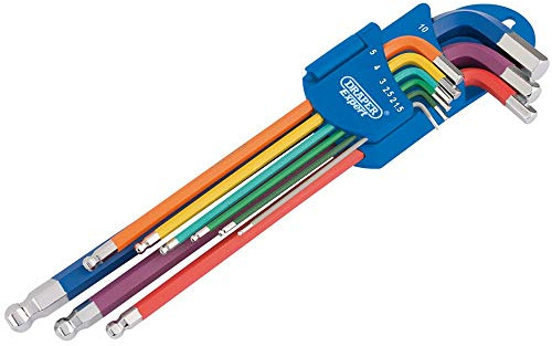 Draper 66134 Metric Coloured Extra Long Hexagon and Ball End Key 9 Keys Set