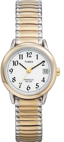 Timex Women's Easy Reader 25mm Watch – Two-Tone Case White Dial with Extra-Long Two-Tone Expansion Band