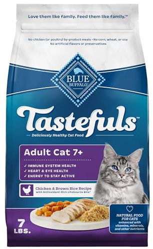 Blue Buffalo Tastefuls Natural Dry Food for Adult Cats 7+, Chicken & Brown Rice Recipe, 7-lb. Bag