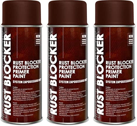 Deco Color 3er Sparpack 400 ml Rust Blocker 4in1 Metallschutzlack Rost Stop Lack BRAUN matt RAL 8017, 4in1 -Haftvermittler - Aktiver Rostschutz - schnelltrocknender Lack - effektiver Schutz