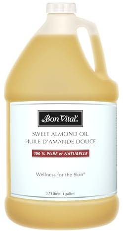 Bon Vital' Sweet Almond Oil Skin & Hair Moisturizer & Gentle Massage Oil, Carrier Oil for Diffusers, Improve Hair Texture and Hydrate Skin, 100% Pure Massage Therapy Oil, 1 Gallon