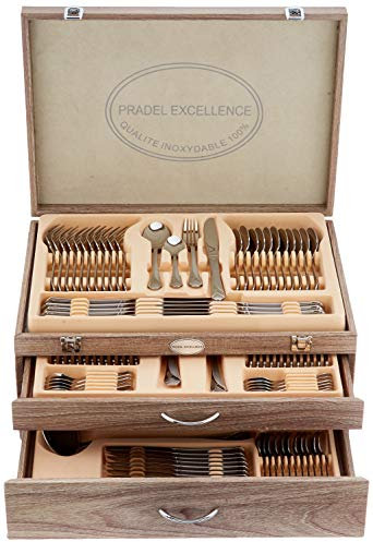 Pradel Excellence Pradel Excellence-D635C-113-Besteckset 113-teilig-Edelstahl-Geschenkidee, glänzend, Silber, Holz, 113