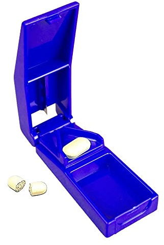 Mobiclinic, Cortador o divisor de comprimidos, Medicamentos, Pastillas, Con contenedor, Transparente y azul