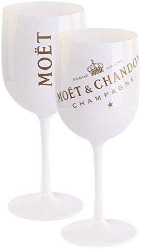 2 x Moët & Chandon Ice Imperial Champagne Acrylic Glass 0.45 L Cup Goblet White/Gold Glasses Set