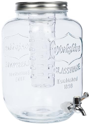 KitchenCraft Getränkespender, Getränkespender aus Glas mit Wasserei, Homemade Collection, Transparent, 7,5 Liter Fassungsvermögen, 1 Stück