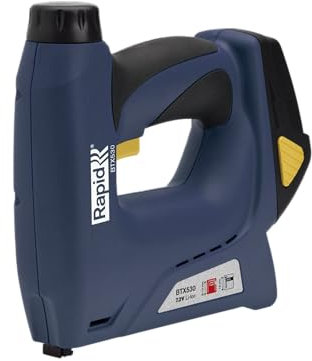 Rapid BTX530 Graffatrice Elettrica per Graffette n. 53 e Chiodini n. 8, Batteria da 1300 Colpi per Carica, Potenza Regolabile, Adatta per Lavori di Tappezzeria su Mobili, Moquette e Altro (5000214)