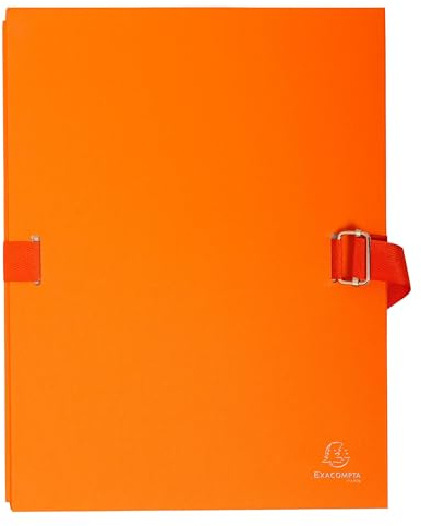 Exacompta - Réf. 223245E - Carton de 10 chemises à dos extensible en papier toilé couleur - fermeture par sangle - avec rabat en pied - boucle à coulisseau cranté - dim 24 x 32 cm - couleur orange