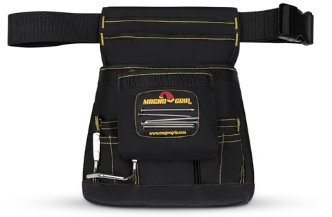 MagnoGrip 10-Pocket Tool Pouch with Magnetic Storage - Durable 1680D Ballistic Polyester, Adjustable Belt, Reinforced Rivets, Easy Access Pockets for Construction, Carpentry, and DIY Projects - Black