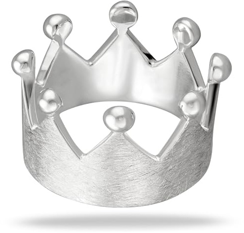 Vinani Ring aus 925 Sterling Silber - Damenring mit Krone gebürstet und glänzenden Spitzen für Frauen, nickelfrei & antiallergisch, Designed in Deutschland, RKR