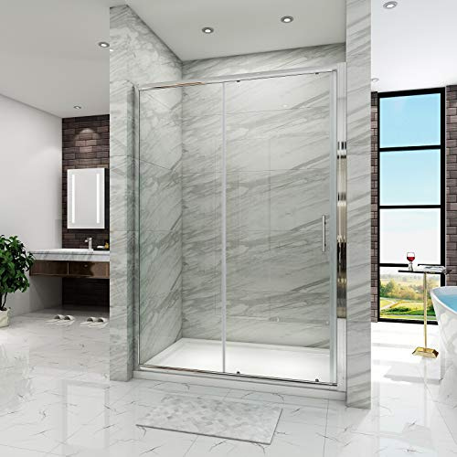 ELEGANT 1100 x 700mm Sliding Shower Enclosure with Tray + 90mm Waste for Wetroom Cubicle in 6mm Safety Glass Screen Shower Door