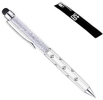 QUALITÀ 2-in-1 penna a sfioramento capacitiva touchscreen e penna a sfera con cristalli 1 x RICARICA PENNA GRATUITO (BIANCA)