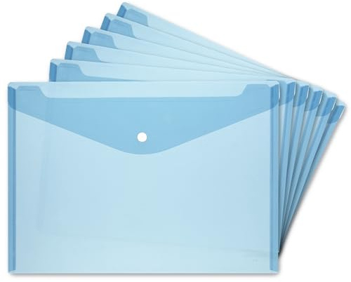 herlitz Dokumententaschen A4 aus Kunststoff, mit Druckknopfverschluss, blau transparent, 6 Stück
