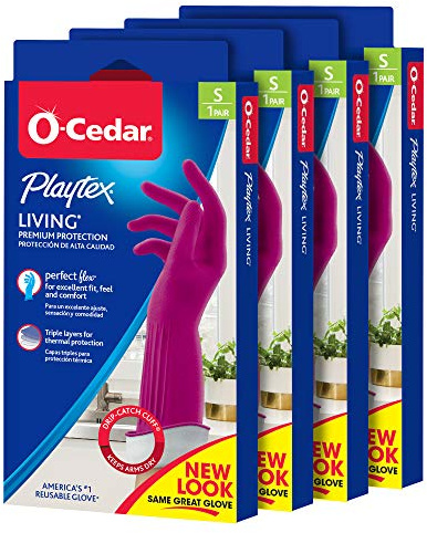 Playtex Living Reuseable Rubber Cleaning Gloves (Small, 4 Pairs), Premium Protection Reusable Household Gloves