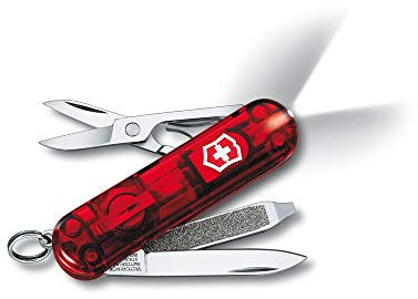 Victorinox Swiss Lite Swiss Army Knife, Small, Multi Tool, 8 Functions, LED, Pen, Red Transparent