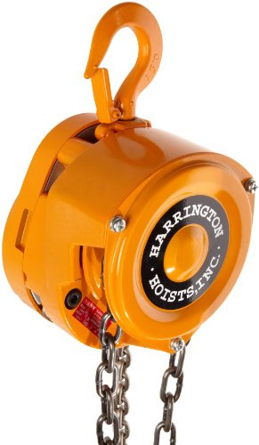 Harrington CF Hand Chain Hoist, Hook Mount, 1/2 Ton Capacity, 20' Lift, 12.8 Headroom, 1.1 Hook Opening