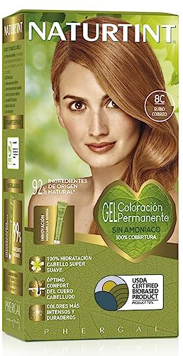 Naturtint | Colorazione senza ammoniaca | Copertura dei capelli grigi al 100% | Ingredienti vegetali | Colore naturale e di lunga durata | 8C Biondo Rame | 170ml