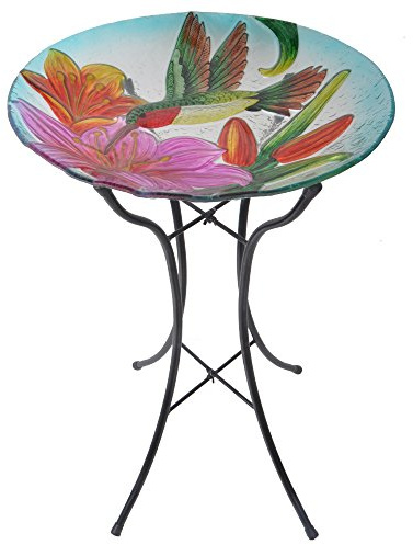 Peaktop Garten Terrasse Dekor Glas Vogelbad Wasser Metall Tisch Ständer 3206780