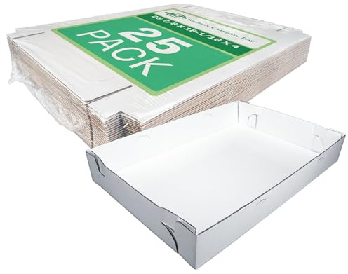 SCT White Corrugated Sheet Cake Bottom (25 Pack), 25.875x18x4, Sturdy 25 inch Cake Box, Perfect for Full Sheet Cakes, White Cookie Disposable Tray, 1190