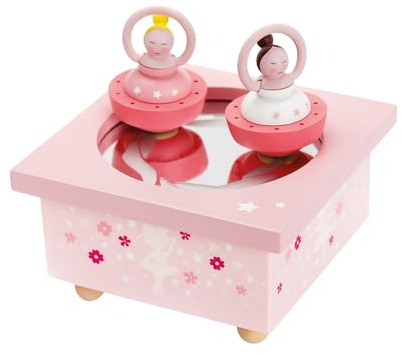 TROUSSELIER - Ballerines - Boîte à Musique Dancing - Idéal Cadeau de Naissance - 2 Figurines Amovibles - Fonctionnement Simple - Musique Sonate au Clair de Lune de Beethoven - Colori Rose