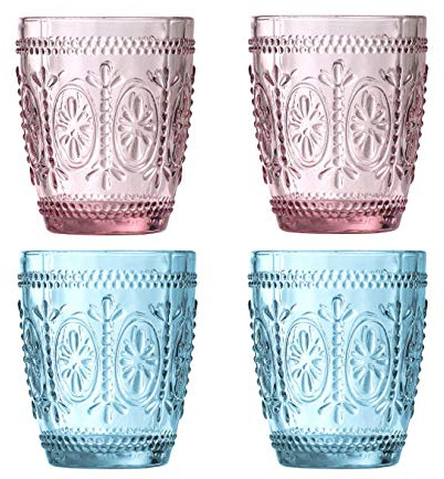 Premier Housewares Fleur gobelets Verre, Rose/Bleu, 8 x 8 x 10 cm