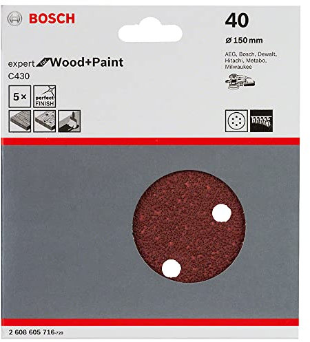 Bosch Accessories Disque Abrasif C430 pour Ponceuses Orbitales, 40 Grain, 150mm, Lot de 5