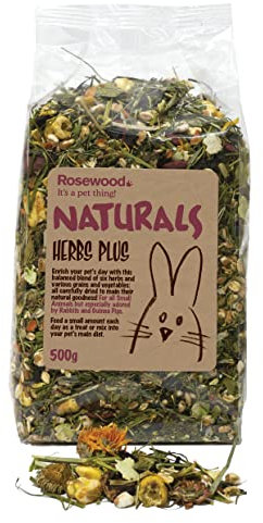 Rosewood Naturals Herbs Plus, Small Animal Treat for Rabbits, Guinea Pigs, Chinchillas, Degus, Hamsters, Gerbils, Mice and Rats, 500g