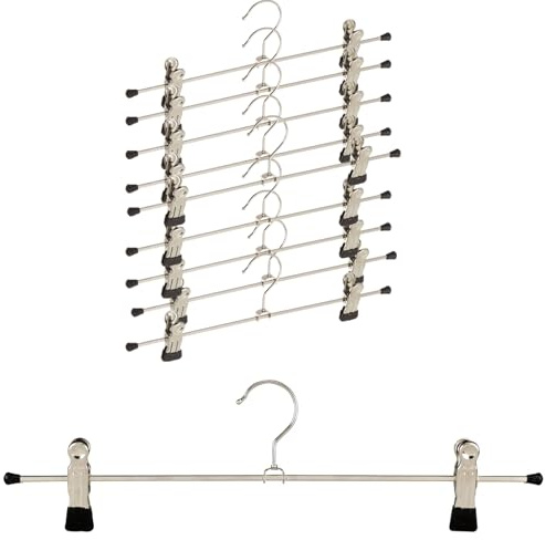 MAWA von Reston Macan Lloyd Antirutsch Platzspar K/40d6 Kleiderbügel für Hosen und Röcke mit Zwei extra großen Clips, schwarz, Set of 10