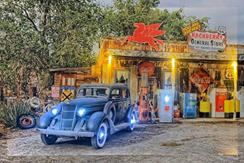 Samarkand - Lights LED-Bild mit Beleuchtung LED- Bilder Leinwandbild 65 x 45 cm Leuchtbild ROUTE 66 / GAS STATION